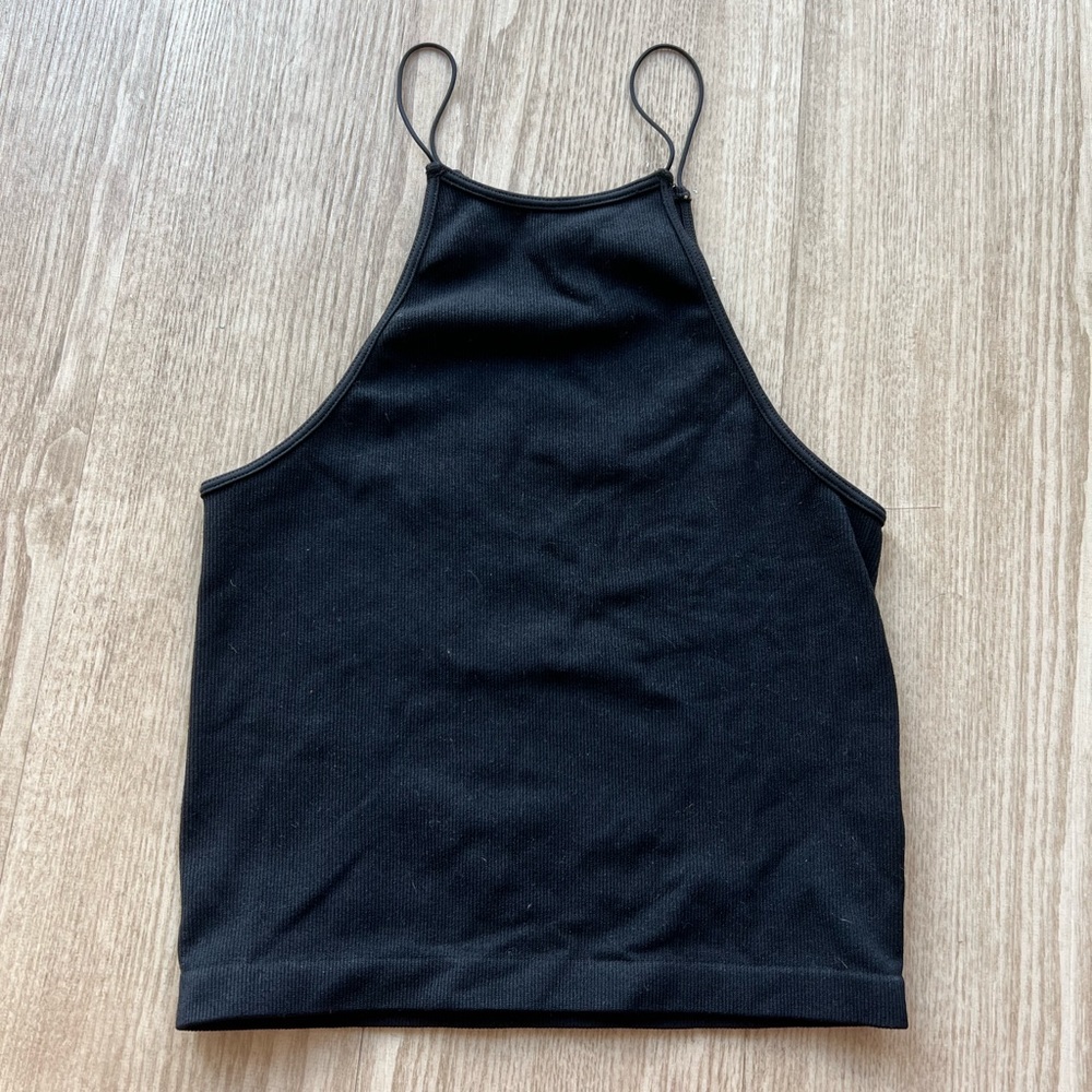 Dynamic Seamless Apparel Bungee Tank High Neck One Size Ribbed Cropped Black